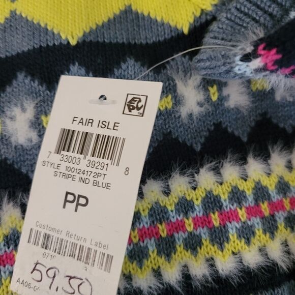 "Style & Co " Woman's long sleeve sweater Size: PP fair Isle Strip/ Indigo NWT - Picture 5 of 8